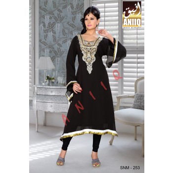 Black   Embroidered   Faux Georgette   Kurti