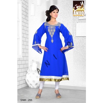 Royal Blue   Embroidered   Faux Georgette   Kurti