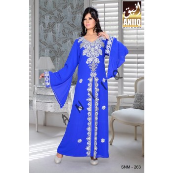 Royal Blue   Embroidered   Faux Georgette   Kaftan