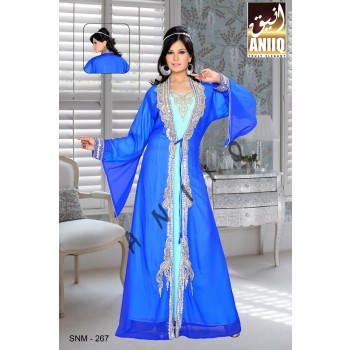 Royal Blue And Sky Blue   Embroidered   Faux Georgette   Kaftan
