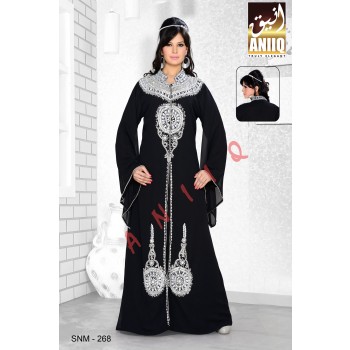 Black   Embroidered   Faux Georgette   Kaftan