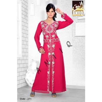 Burgundy   Embroidered   Faux Georgette   Kaftan