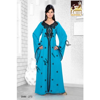 Turquoise Blue   Embroidered   Faux Georgette   Kaftan