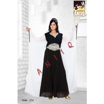 Off White And Black   Embroidered   Faux Georgette   Farasha