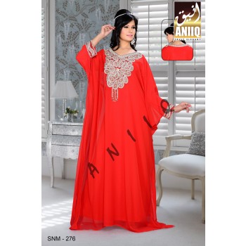 Red   Embroidered   Faux Georgette   Farasha