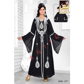 Black   Embroidered   Faux Georgette   Kaftan