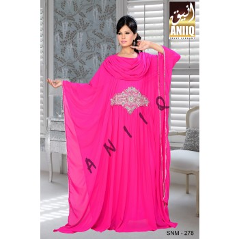 Fuchsia Pink   Embroidered   Faux Georgette   Farasha