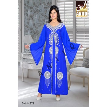 Royal Blue   Embroidered   Faux Georgette   Kaftan