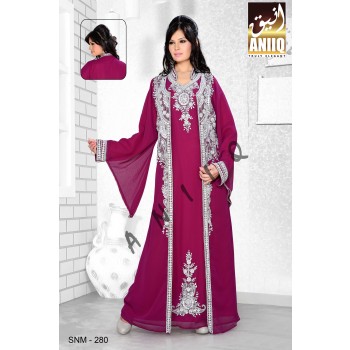 Purple   Embroidered   Faux Georgette   Kaftan