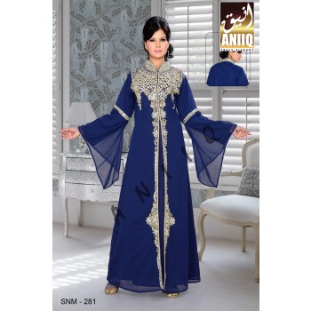 Navy Blue   Embroidered   Faux Georgette   Kaftan