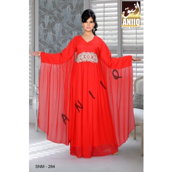 Red   Embroidered   Faux Georgette   Farasha