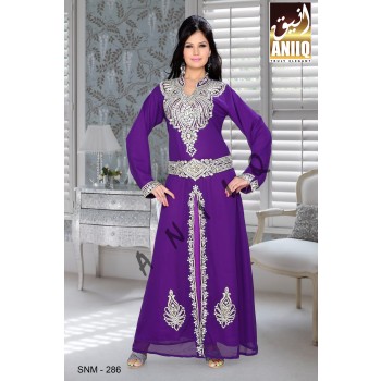 Purple   Embroidered   Faux Georgette   Kaftan