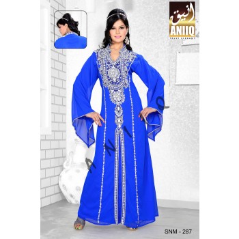 Royal Blue   Embroidered   Faux Georgette   Kaftan