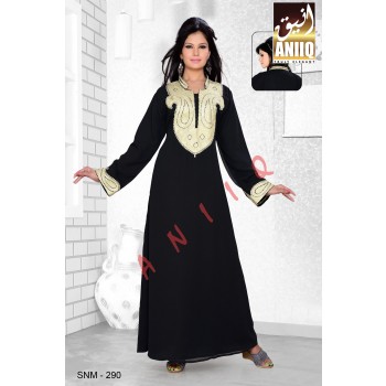 Black   Embroidered   Faux Georgette   Kaftan