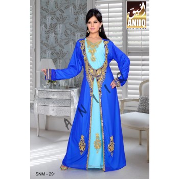 Royal Blue And Sky Blue   Embroidered   Faux Georgette   Kaftan