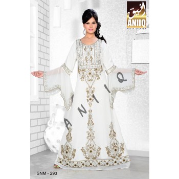 Off White   Embroidered   Faux Georgette   Kaftan