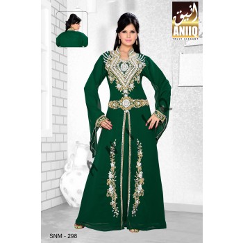 Bottle Green   Embroidered   Faux Georgette   Kaftan