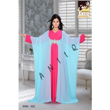 Sky Blue And Fuchsia Pink  Embroidered  Faux Georgette  Farasha