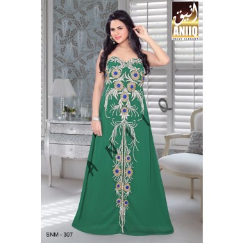 Bottle Green  Embroidered  Faux Georgette  Fustan