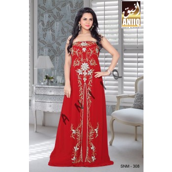 Red  Embroidered  Faux Georgette  Fustan