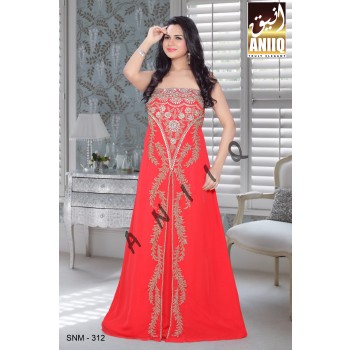 Red  Embroidered  Faux Georgette  Fustan