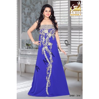 Royal Blue  Embroidered  Faux Georgette  Fustan