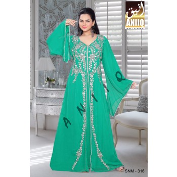 Sea Green  Embroidered  Faux Georgette  Kaftan