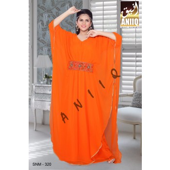 Orange  Embroidered  Faux Georgette  Farasha