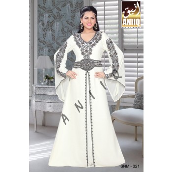 Off White  Embroidered  Faux Georgette  Kaftan