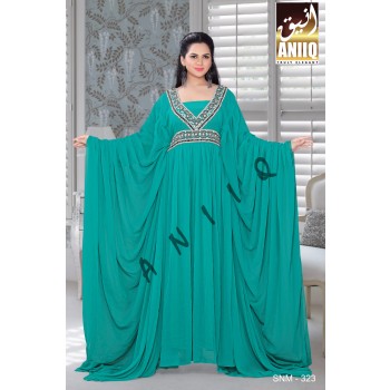 Turquoise Blue  Embroidered  Faux Georgette  Farasha