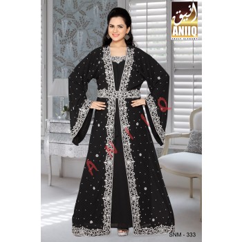 Black  Embroidered  Faux Georgette  Kaftan