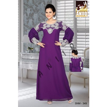 Purple  Embroidered  Faux Georgette  Kaftan