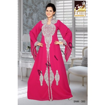 Fuchsia Pink  Embroidered  Faux Georgette  Kaftan
