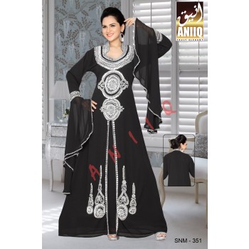 Black  Embroidered  Faux Georgette  Kaftan