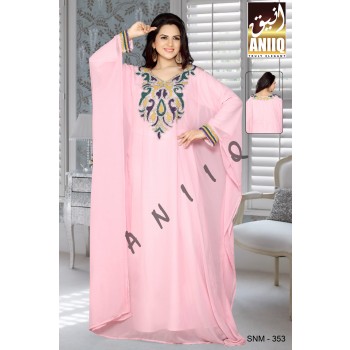 Baby Pink  Embroidered  Faux Georgette  Farasha