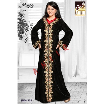 Black And Red Satin  Embroidered  Faux Georgette  Kaftan