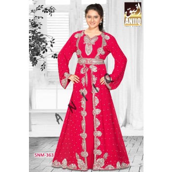 Red  Embroidered  Faux Georgette  Kaftan