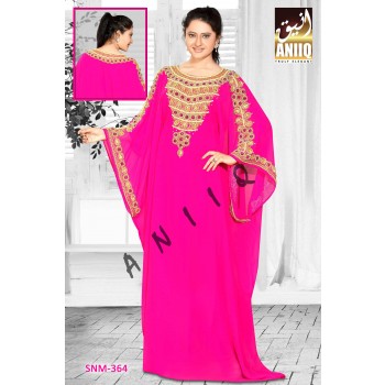 Fuchsia Pink  Embroidered  Faux Georgette  Farasha