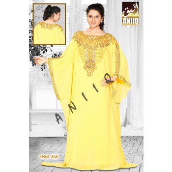 Yellow  Embroidered  Faux Georgette  Farasha