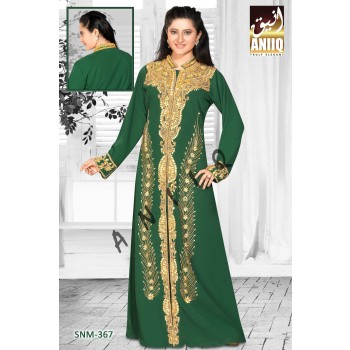 Bottle Green  Embroidered  Faux Georgette  Kaftan