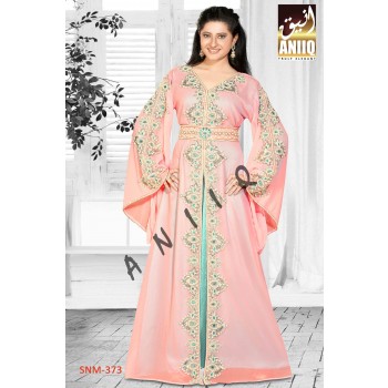 Baby Pink & Turquoise Blue  Embroidered  Faux Georgette  Kaftan