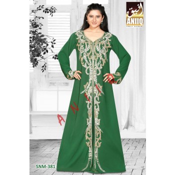 Bottle Green  Embroidered  Faux Georgette  Kaftan