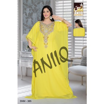 Yellow  Embroidered  Faux Georgette  Farasha