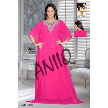 Fuchsia Pink  Embroidered  Faux Georgette  Farasha