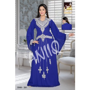 Royal Blue  Embroidered  Faux Georgette  Kaftan