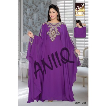 Purple  Embroidered  Faux Georgette  Farasha