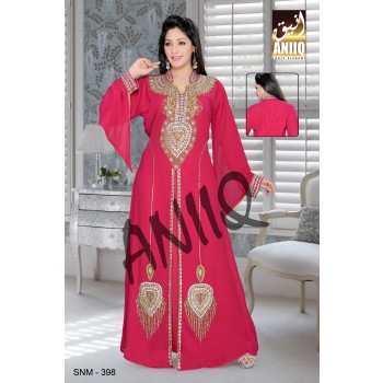 Burgundy  Embroidered  Faux Georgette  Kaftan