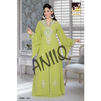 Parrot Green   Embroidered   Faux Georgette   Kaftan