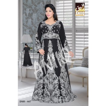 Black   Embroidered   Faux Georgette   Kaftan