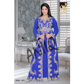 Royal Blue   Embroidered   Faux Georgette   Kaftan